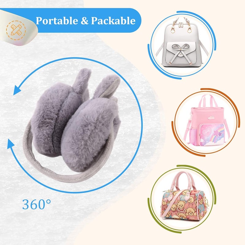 Peecabe Winter Kids Earmuffs Warm Girl Ear Muffs For Toddler Kid Children Earmuff with Cat Ears Girls Ear Warmer (Gray Bunny) - Image 5